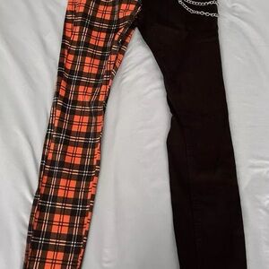 HT Denim Stinger Skinny jeans Orange Black Plaid W/ Chains 30x30 Pants Hot Topic
